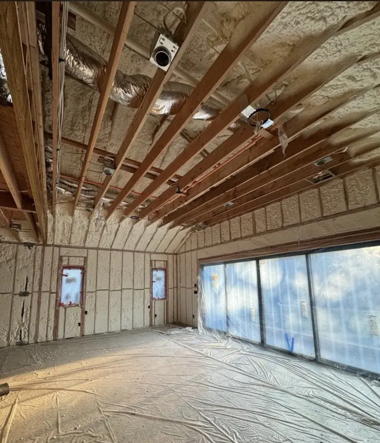 Interior walls and ceiling insulated with spray foam during new construction in Fort Stockton